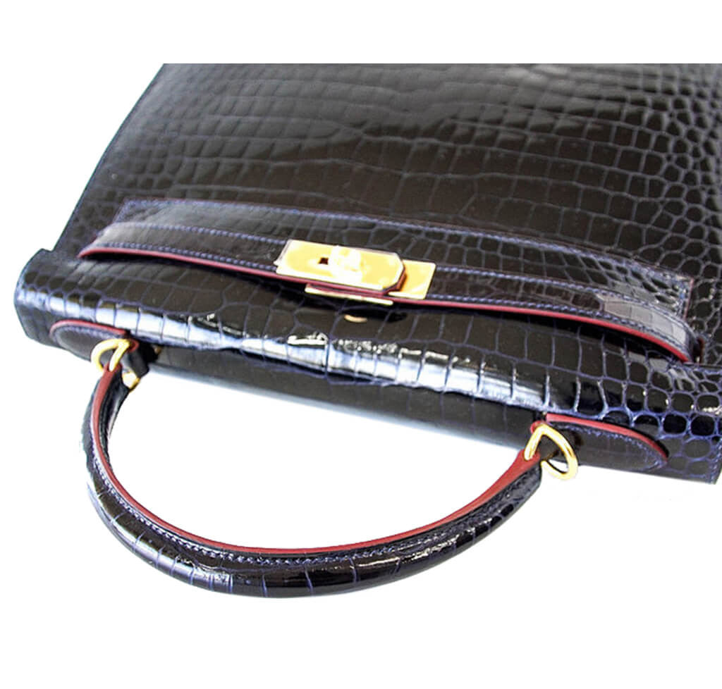 Hermès Crocodile Kelly Blue Marine Bag