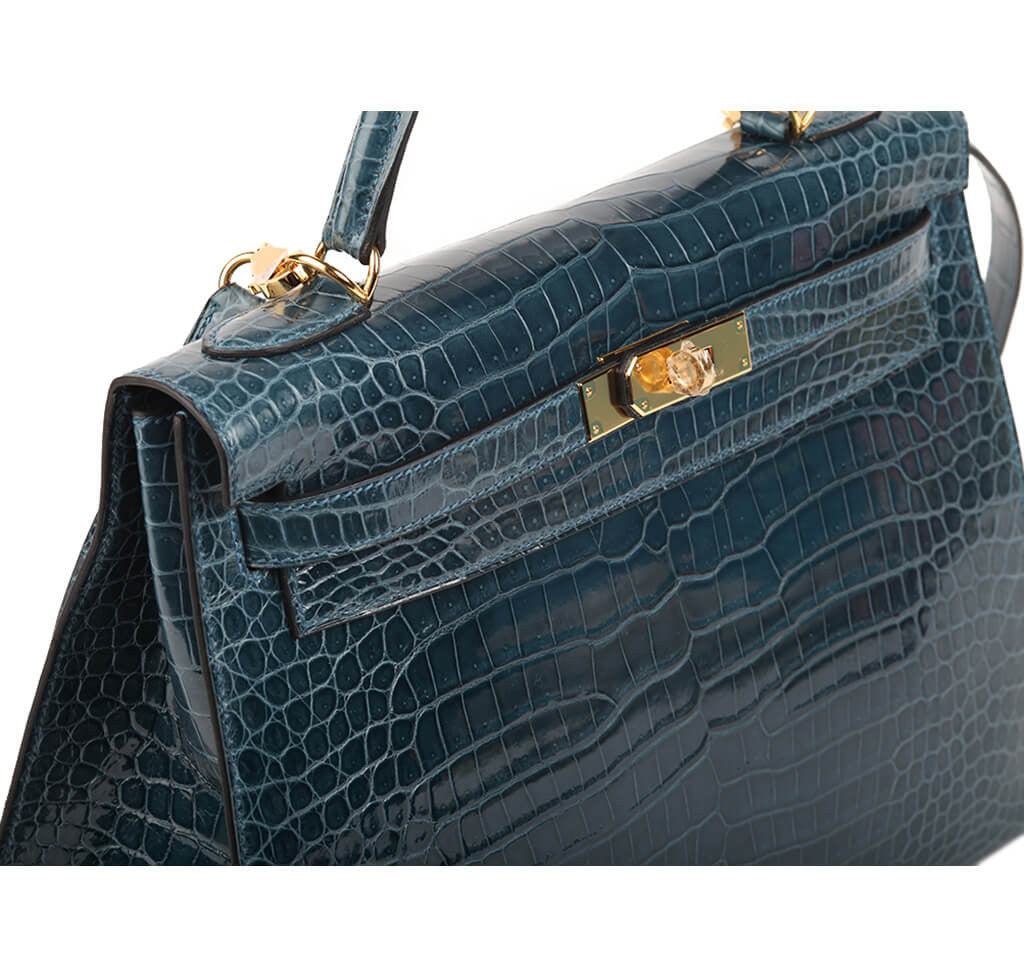 Hermès Porosus Crocodile Kelly 32 Bag Blue Roi