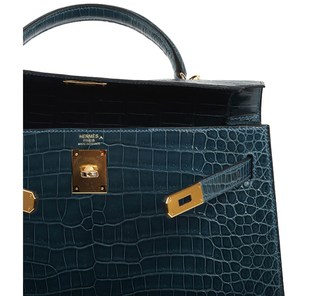 Hermès Porosus Crocodile Kelly 32 Bag Blue Roi