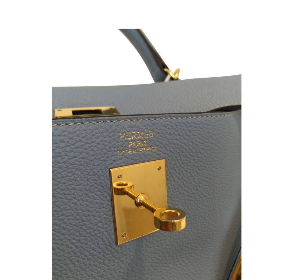 Hermès Kelly 35 Blue Lin Bag Gold Hardware