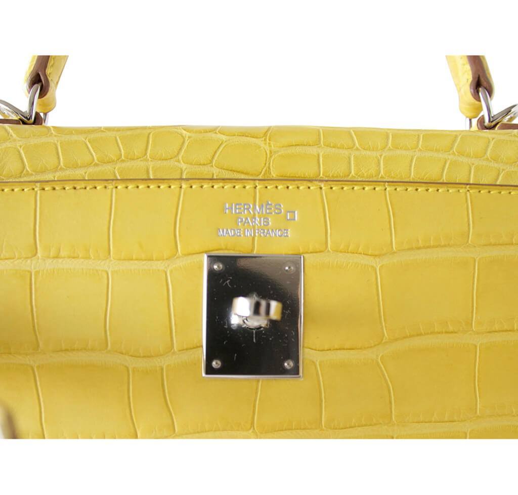 Hermès Matte Alligator Kelly 35 Mimosa Bag