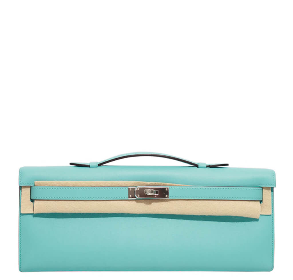 Hermès Kelly Cut Clutch Bag Blue Atoll