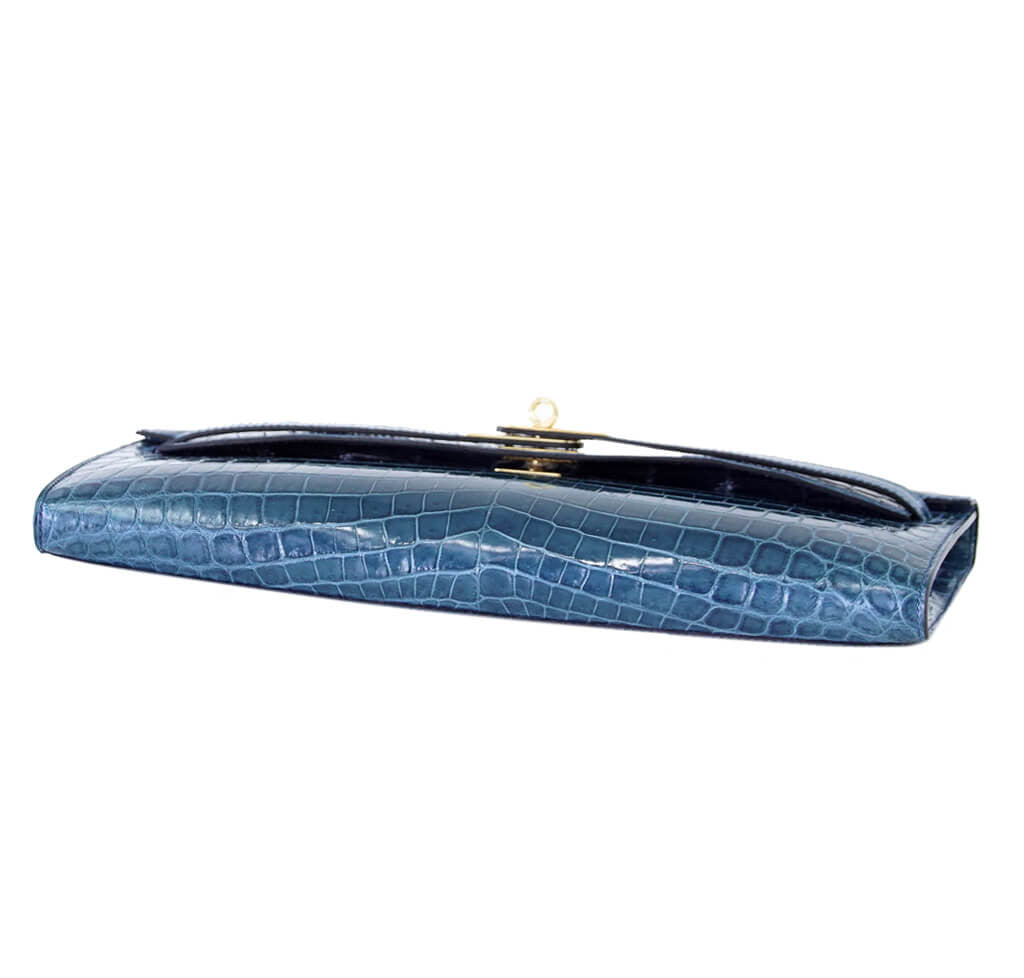 Hermès Kelly Cut Bag Blue Colvert Crocodile