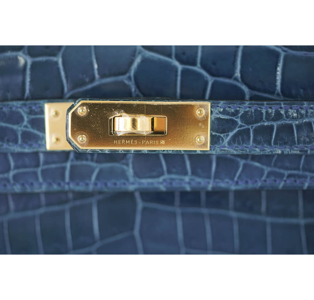 Hermès Kelly Cut Bag Blue Colvert Crocodile