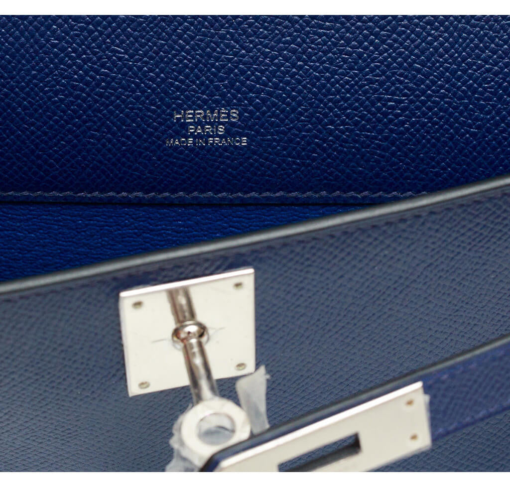 Hermès Kelly Cut Clutch Bag Blue Epsom Leather