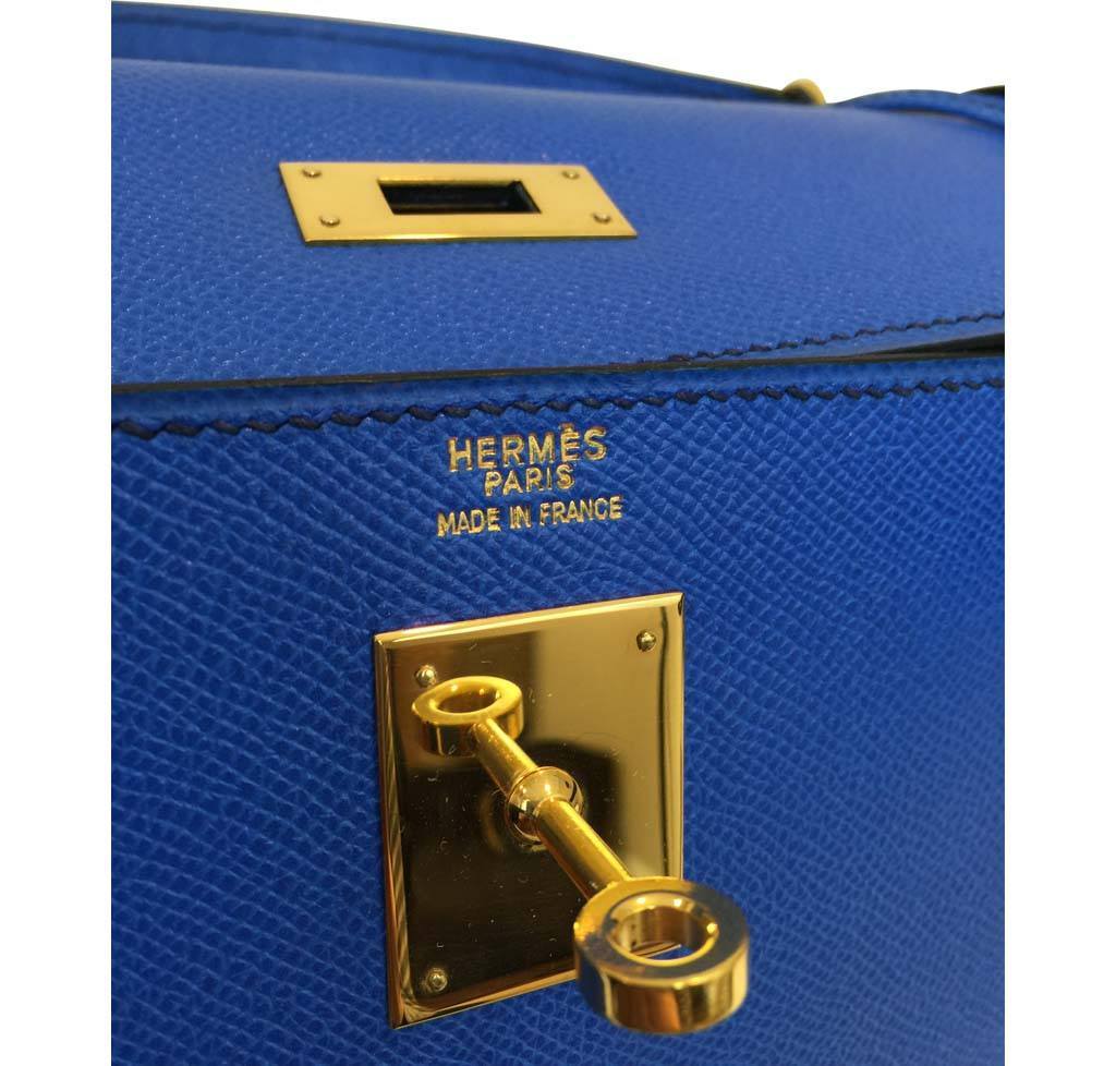 Hermès Kelly 32 Blue France Courchevel Leather Bag