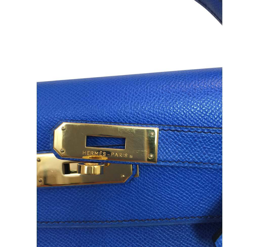 Hermès Kelly 32 Blue France Courchevel Leather Bag