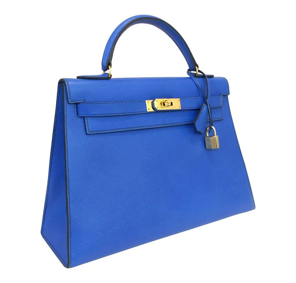 Hermès Kelly 32 Blue France Courchevel Leather Bag