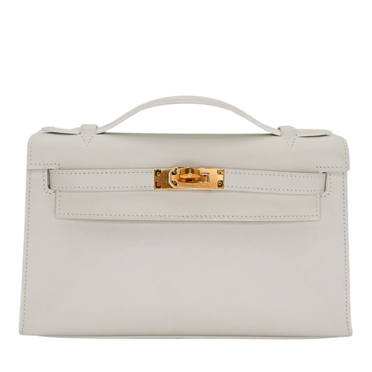 Hermès Kelly Pochette Blanc (White) Swift Leather Gold Hardware