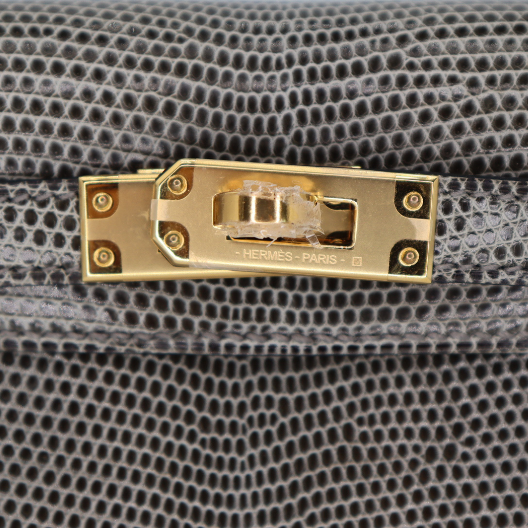 Hermès Kelly II Sellier Mini Gris Fonce Shiny Lizard Gold Hardware