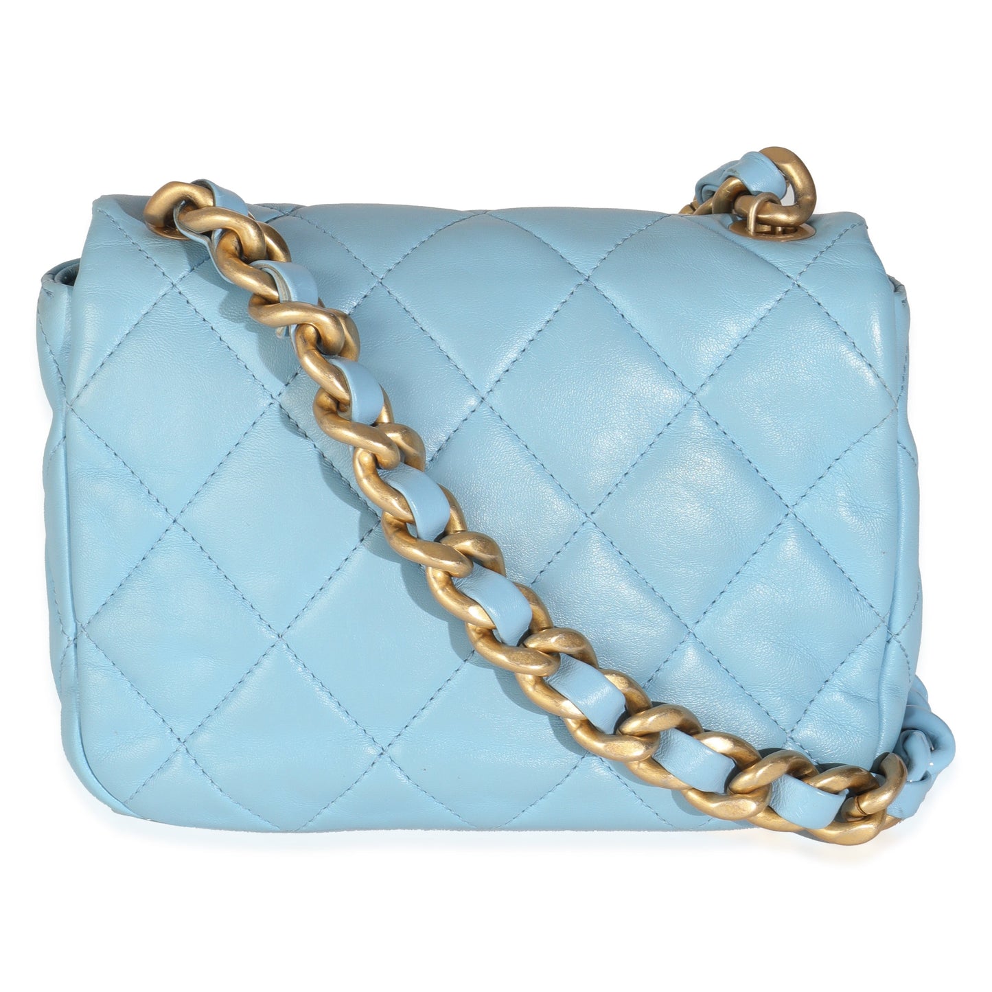 Light Blue Quilted Lambskin Mini Lacquered Chain Flap Bag