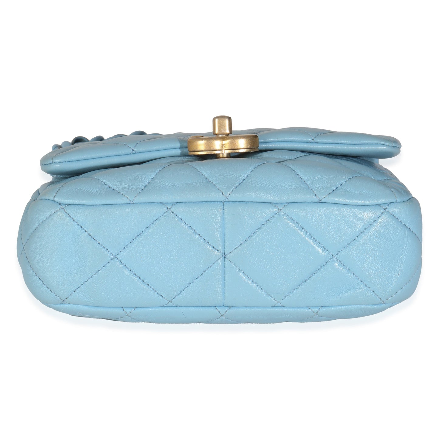 Light Blue Quilted Lambskin Mini Lacquered Chain Flap Bag