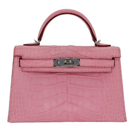 Hermès Mini Kelly II Bubblegum Matte Alligator Palladium Hardware