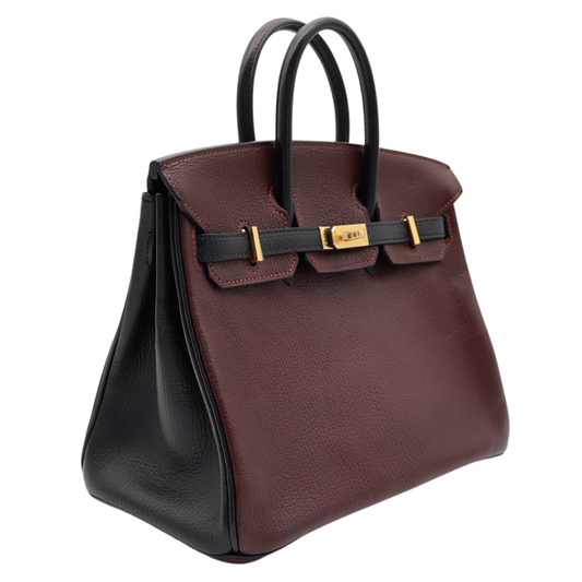 Hermès 25cm Birkin HSS Bordeaux/Black Chèvre Gold Hardware