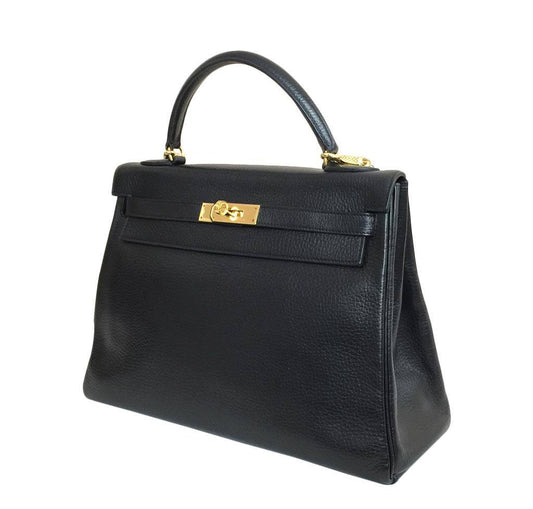 Hermès Kelly 32 Black Ardennes Leather Bag GHW