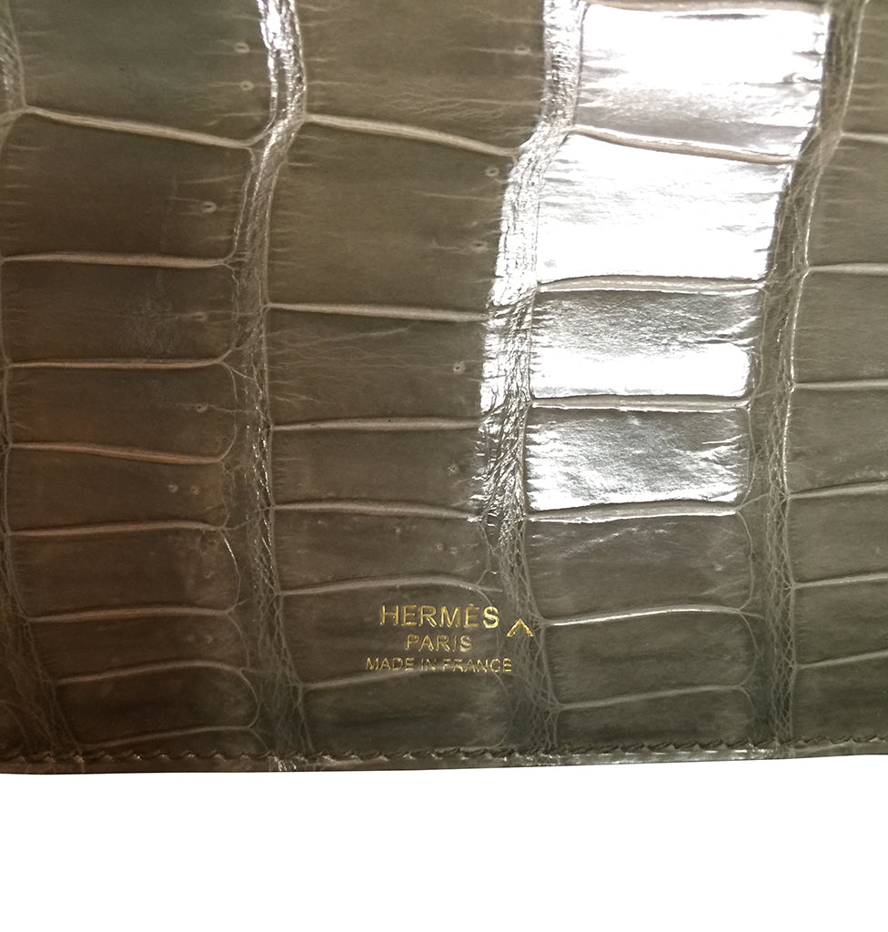 Hermès Kelly Cut Gris Tourterelle Porosus Crocodile GHW