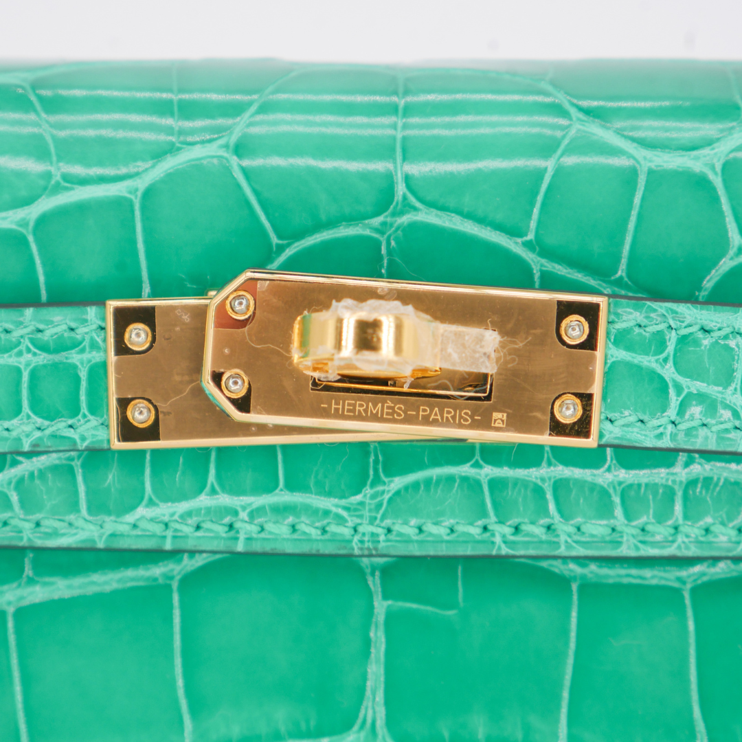 Hermès Kelly II Sellier Mini Vert Jade Shiny Alligator Gold Hardware