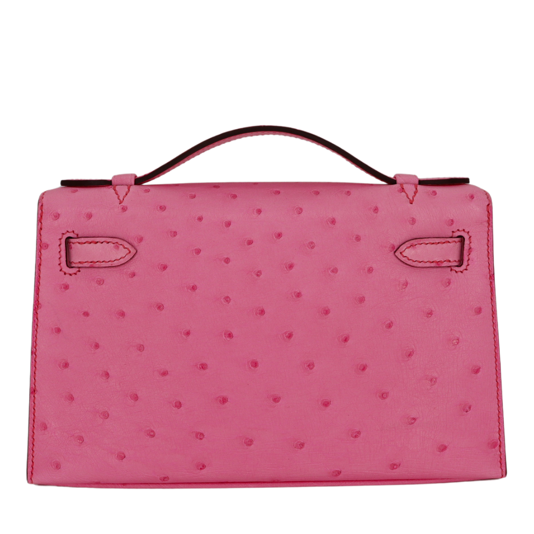 Hermès Kelly Pochette Bubblegum Ostrich Palladium Hardware