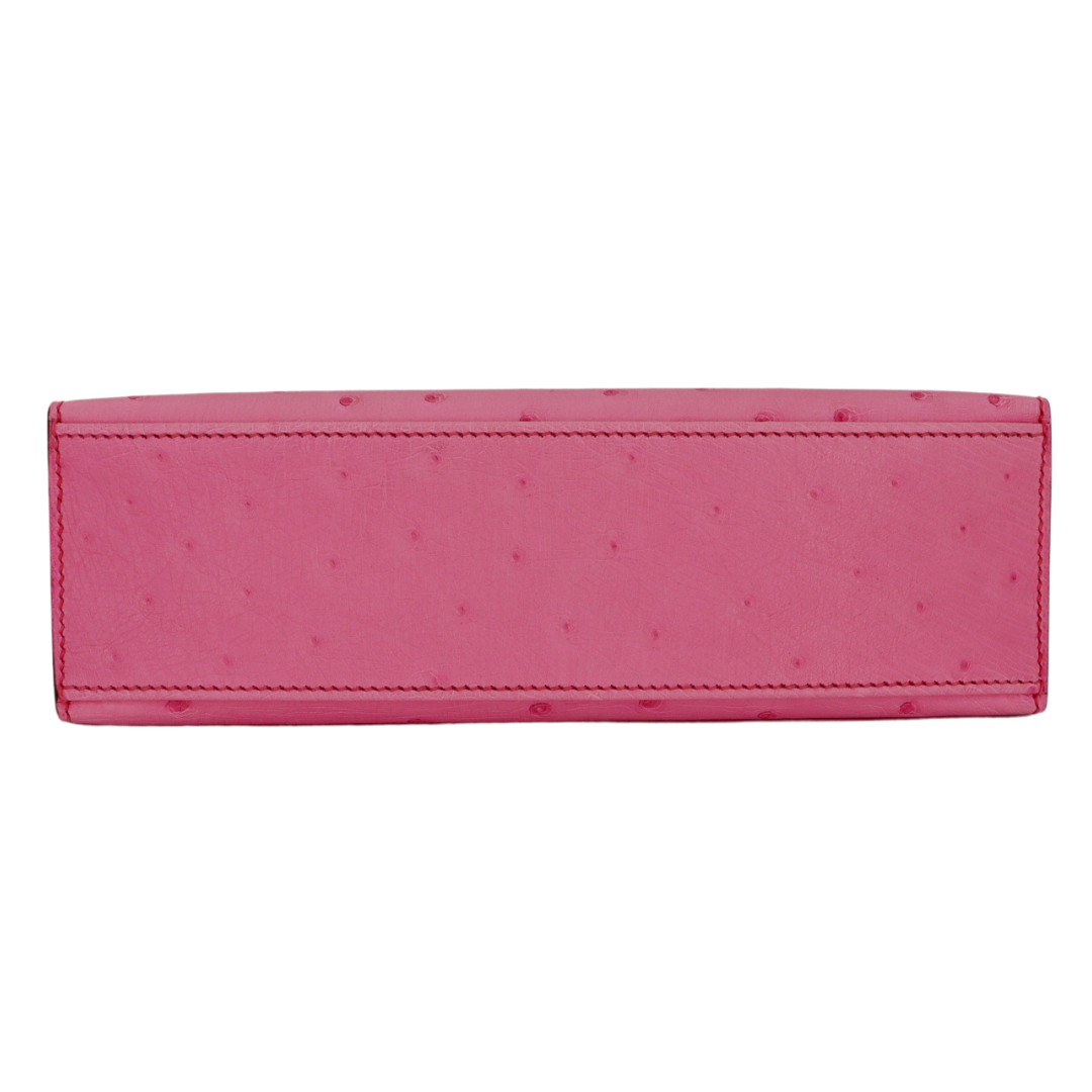 Hermès Kelly Pochette Bubblegum Ostrich Palladium Hardware