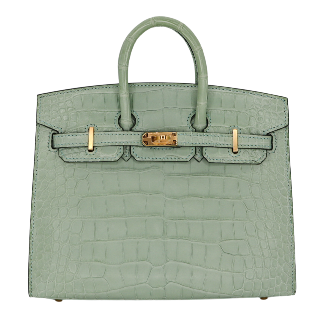 Hermès 20cm Birkin Sellier Vert D'eau Matte Alligator Gold Hardware