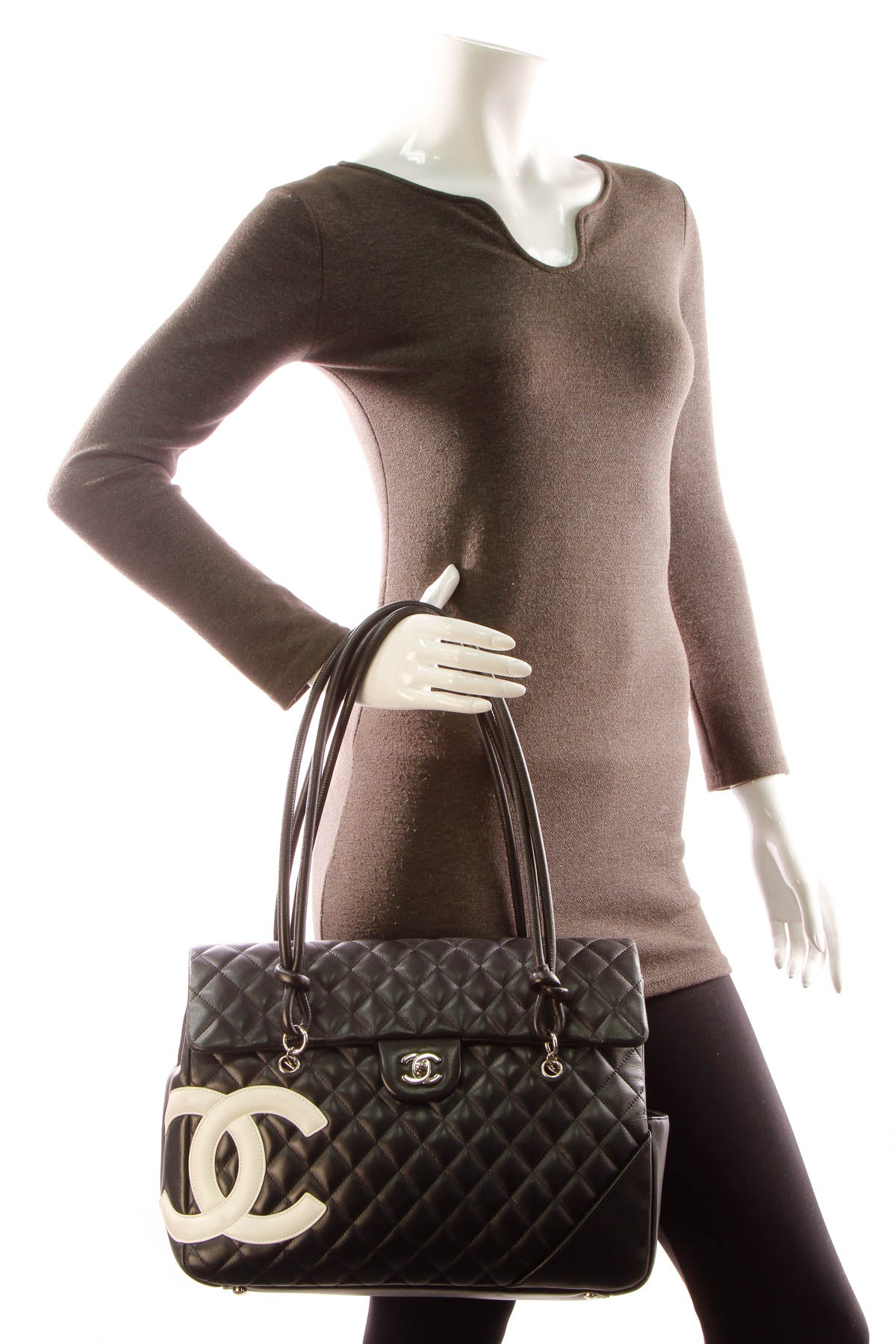 Cambon Ligne Flap Large Tote Bag - Black