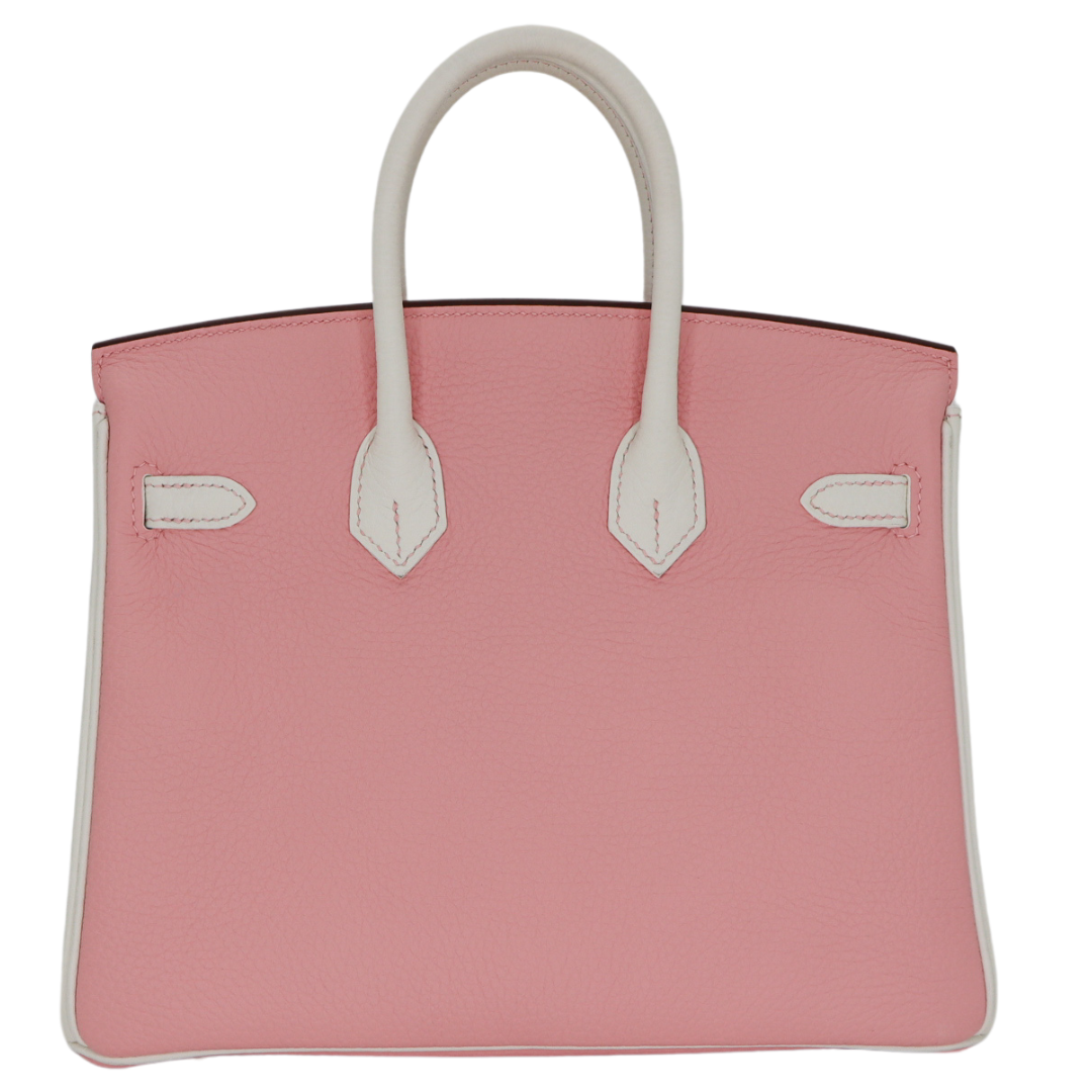 Hermès 25cm Birkin Sakura/White Clemence Leather Brushed Gold Hardware
