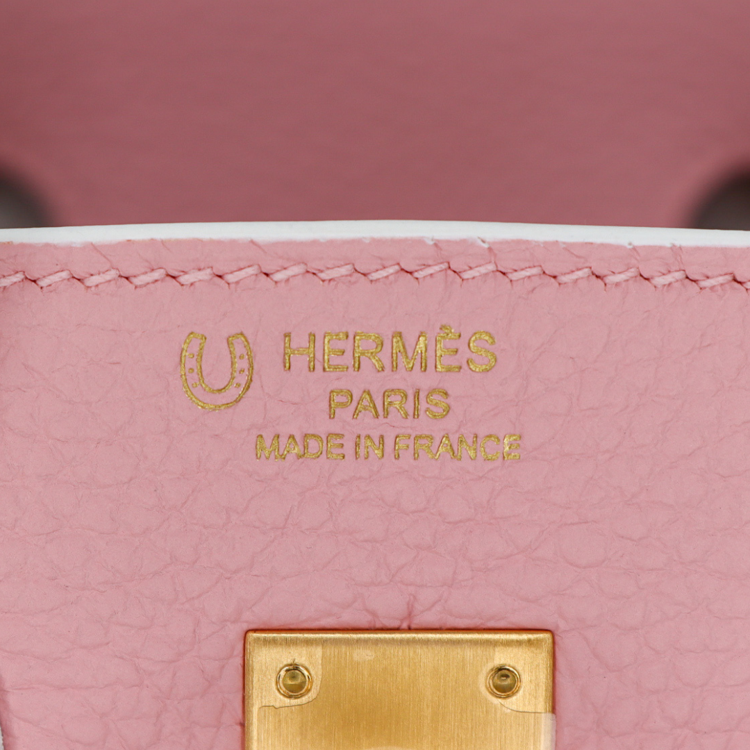 Hermès 25cm Birkin Sakura/White Clemence Leather Brushed Gold Hardware