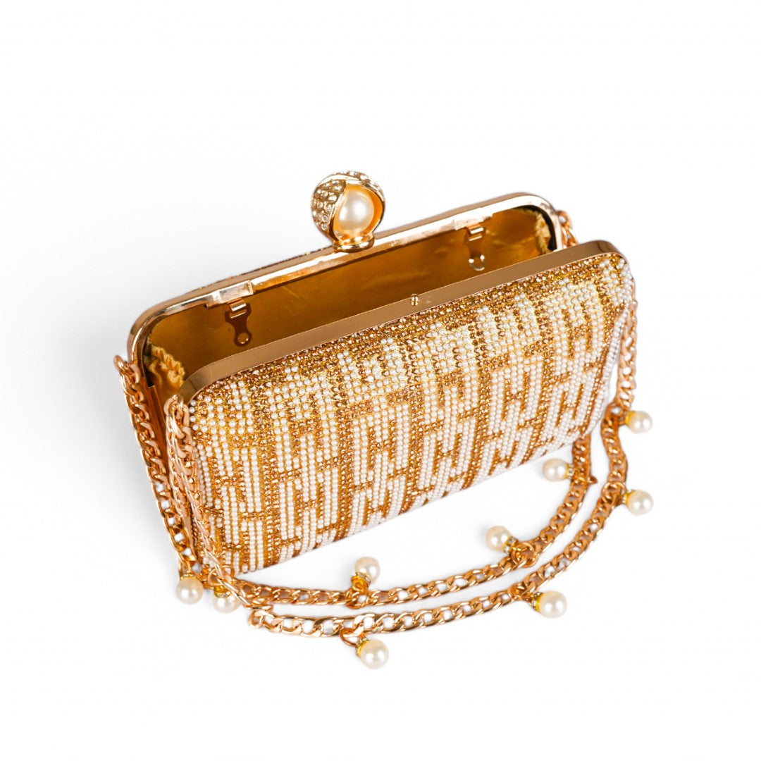 Golden Crystal Pearl Clutch