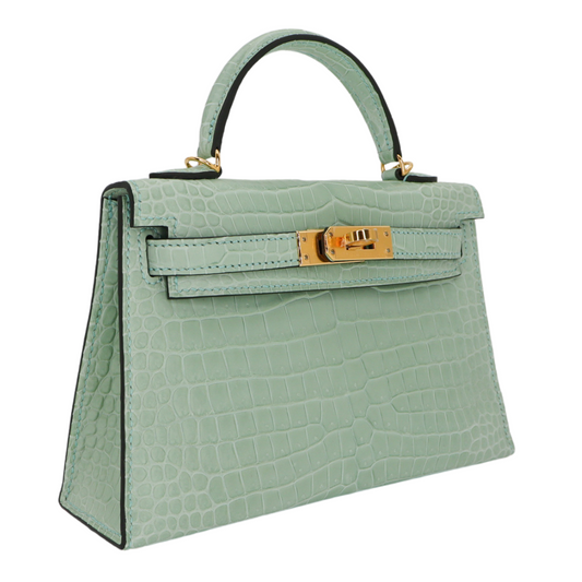 Hermès Kelly II Sellier Mini Vert D'eau Matte Porosus Crocodile Gold Hardware