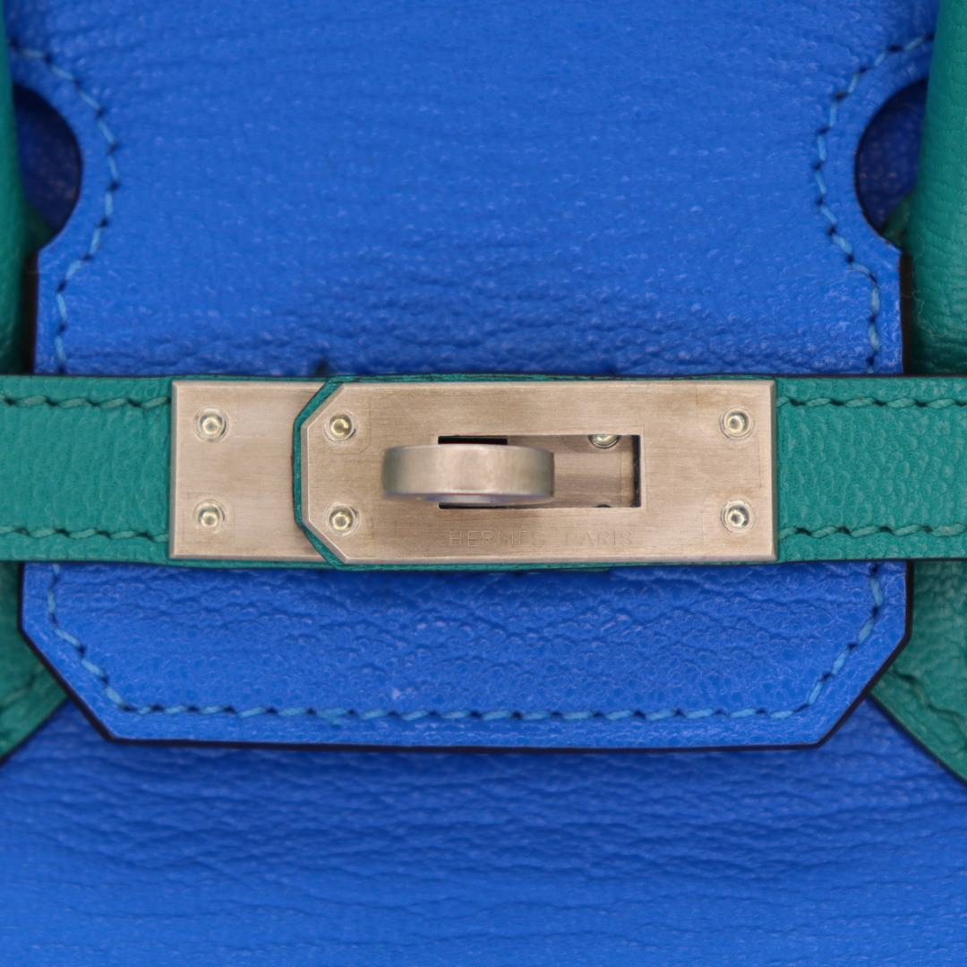Hermès 25cm Birkin HSS Bleu Hydra/Bleu Paon Chevre Brushed Palladium Hardware