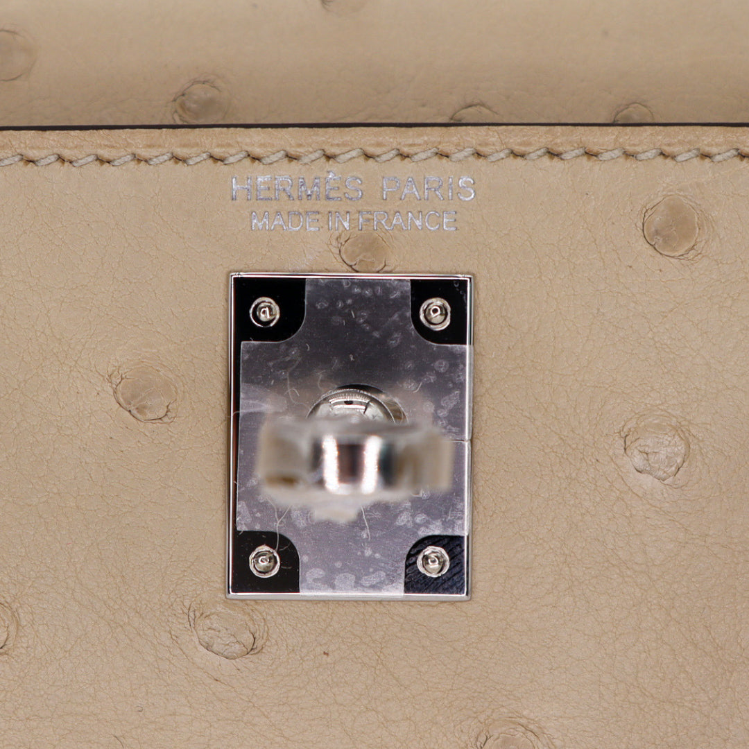 Hermès Kelly II Sellier Mini Parchemin Ostrich Palladium Hardware