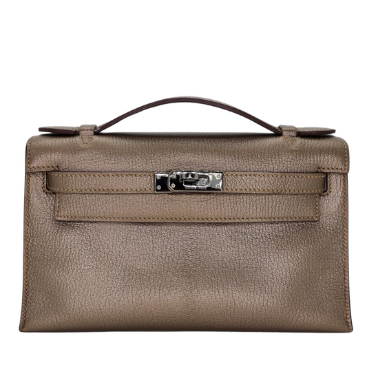 Hermès Kelly Pochette Bronze Metallic Swift Leather Palladium Hardware