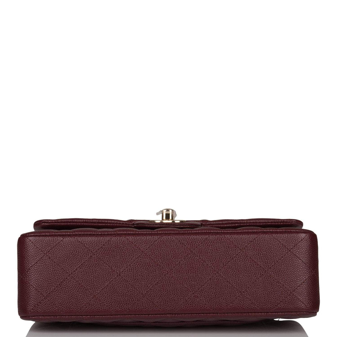 Chanel Burgundy Quilted Caviar Small Classic Double Flap Bag Light Gold Hardware