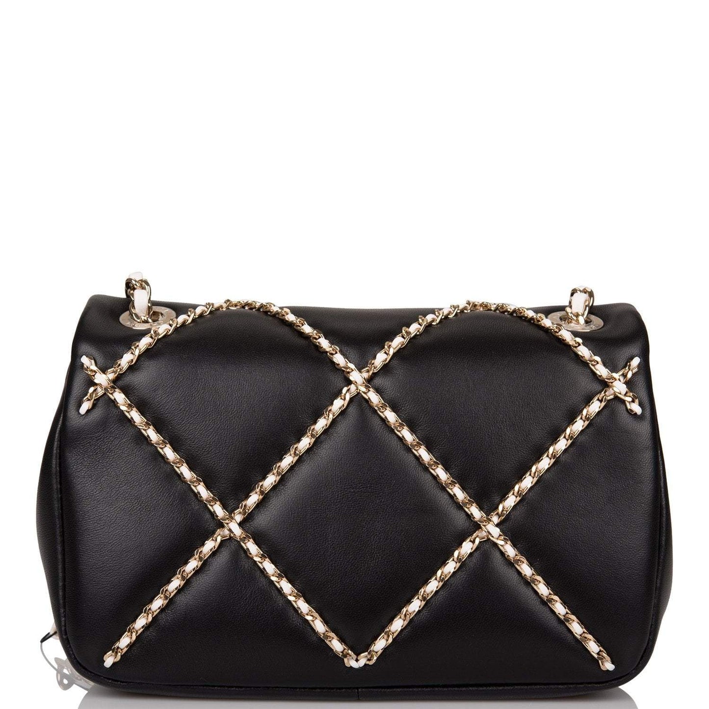 Chanel Entwined Chain Small Flap Bag Black Lambskin Light Gold Hardware