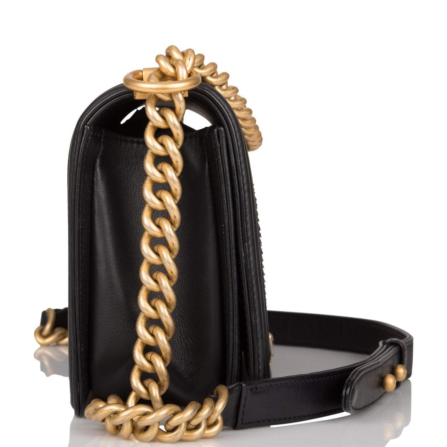 Chanel Black Python Medium Boy Bag Antique Gold Hardware