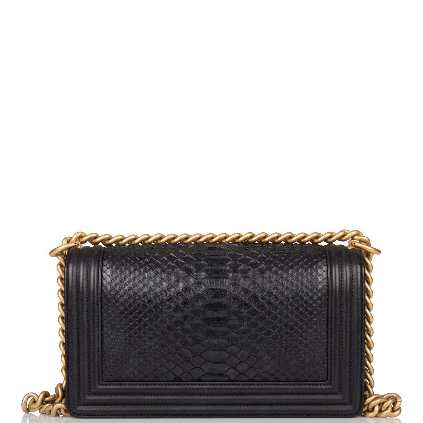 Chanel Black Python Medium Boy Bag Antique Gold Hardware