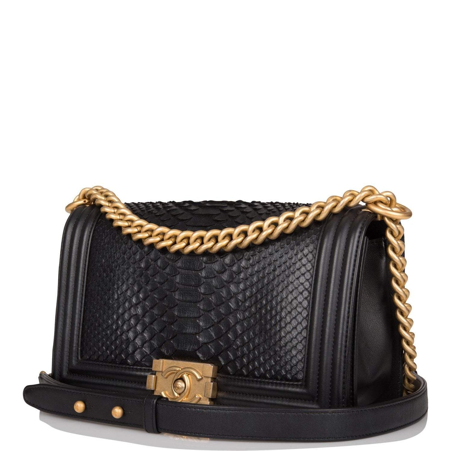 Chanel Black Python Medium Boy Bag Antique Gold Hardware