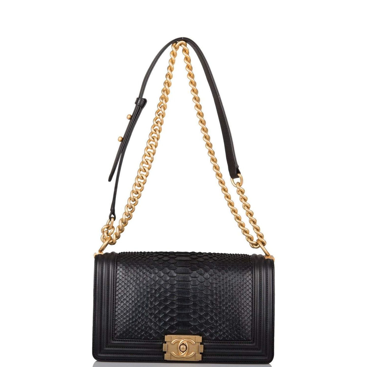 Chanel Black Python Medium Boy Bag Antique Gold Hardware