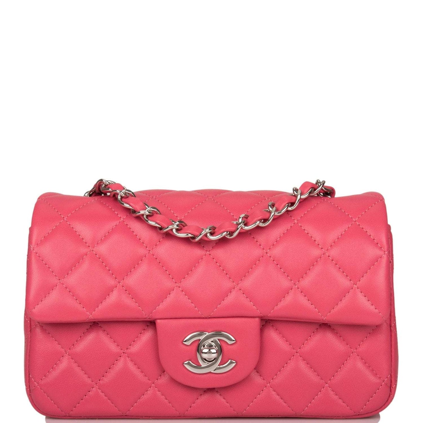 Chanel Pink Quilted Lambskin Rectangular Mini Classic Flap Bag Silver Hardware