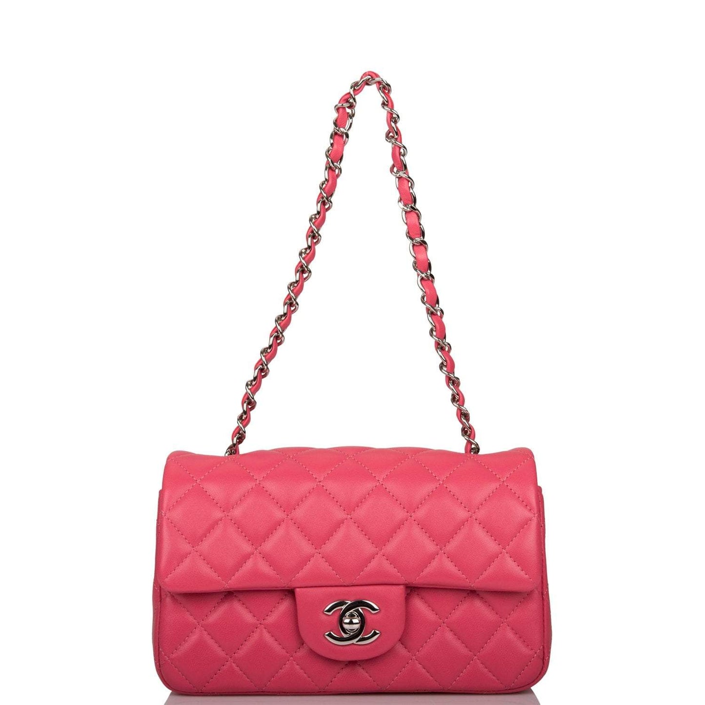 Chanel Pink Quilted Lambskin Rectangular Mini Classic Flap Bag Silver Hardware