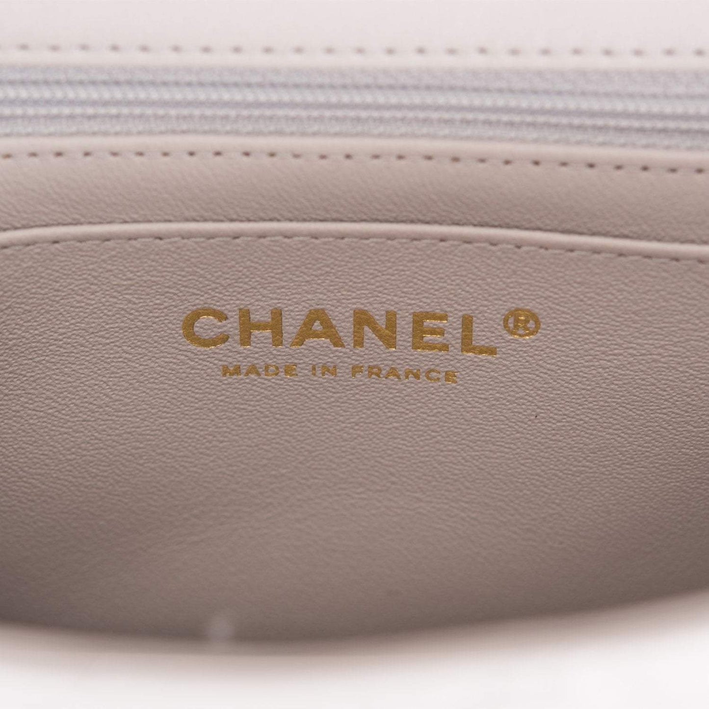 Chanel Grey Quilted Lambskin Rectangular Mini Flap Bag with Top Handle Antique Gold Hardware