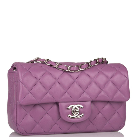 Chanel Mini Rectangular Flap Bag Purple Lambskin Silver Hardware