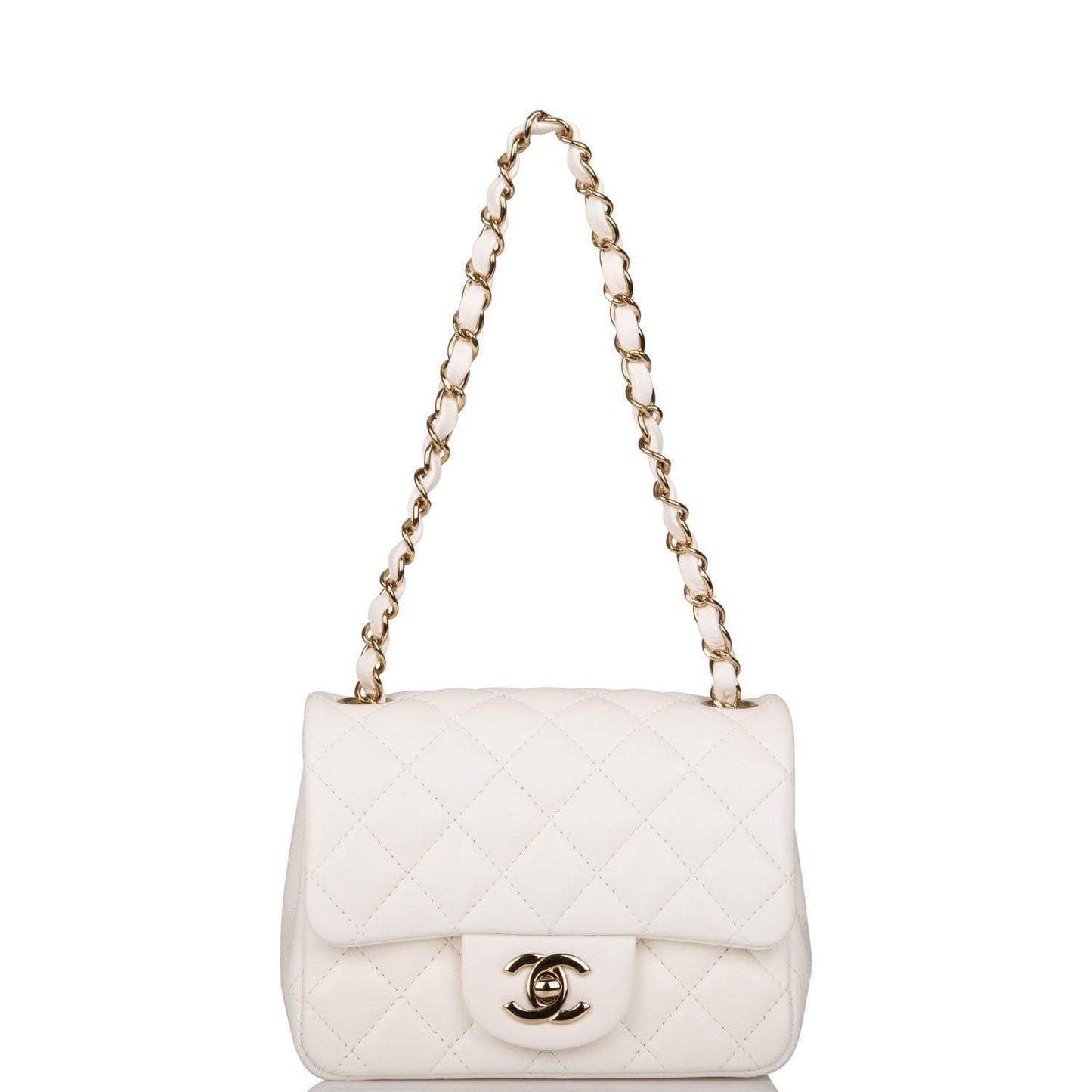 Chanel White Quilted Lambskin Square Mini Classic Flap Bag Light Gold Hardware
