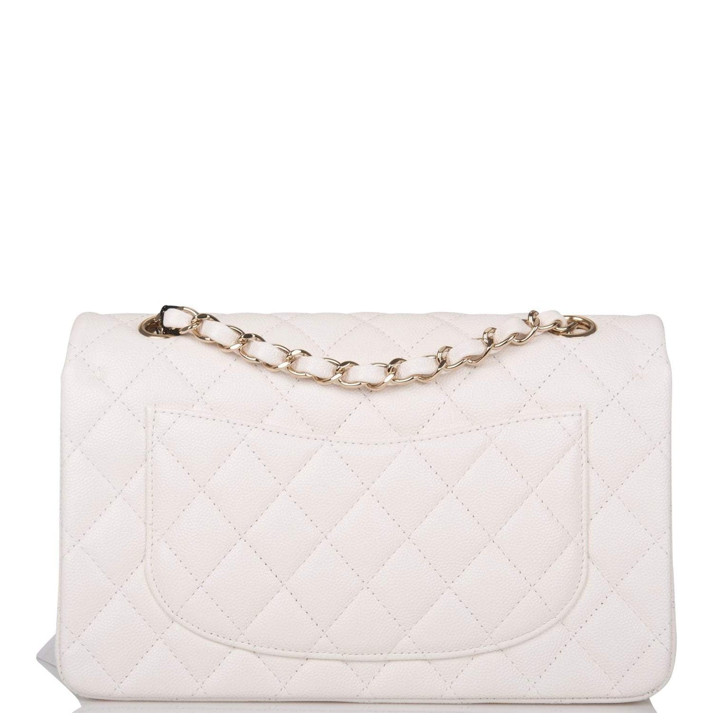Chanel White Quilted Caviar Small Classic Double Flap Bag Light Gold Hardware