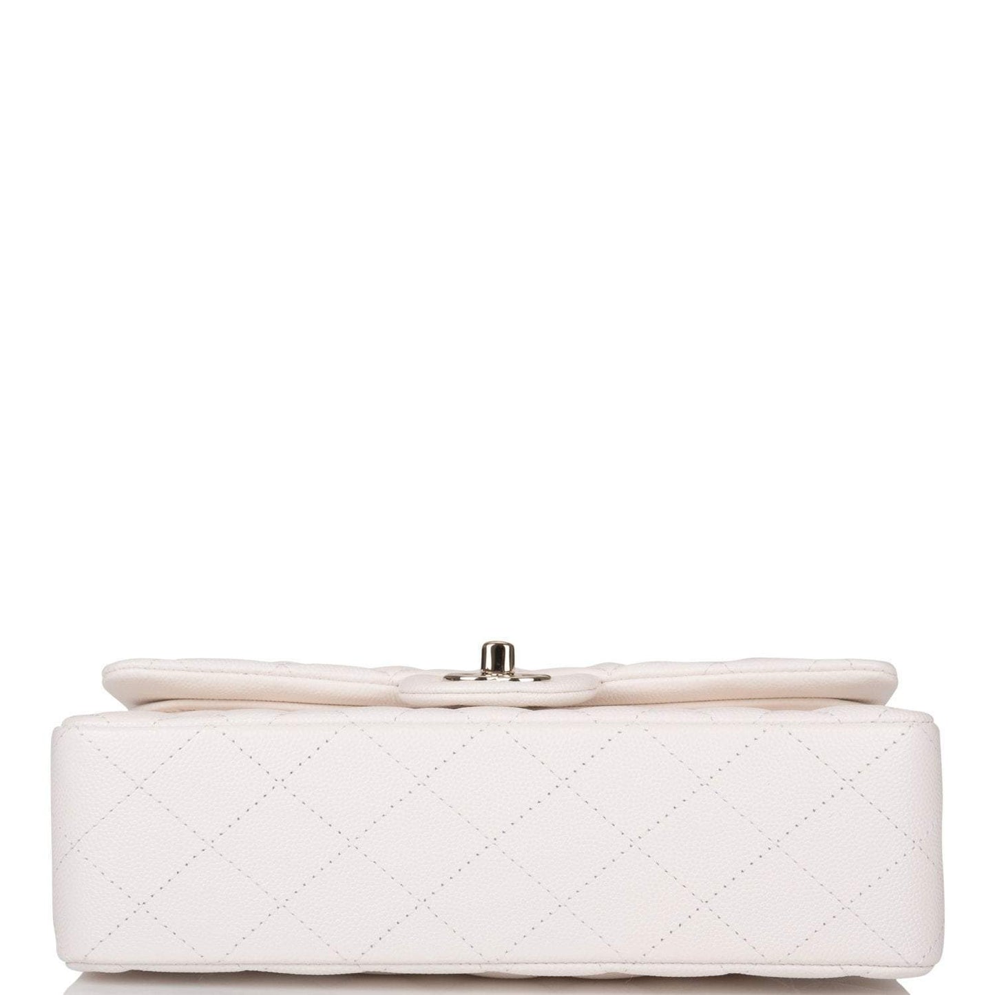 Chanel White Quilted Caviar Small Classic Double Flap Bag Light Gold Hardware