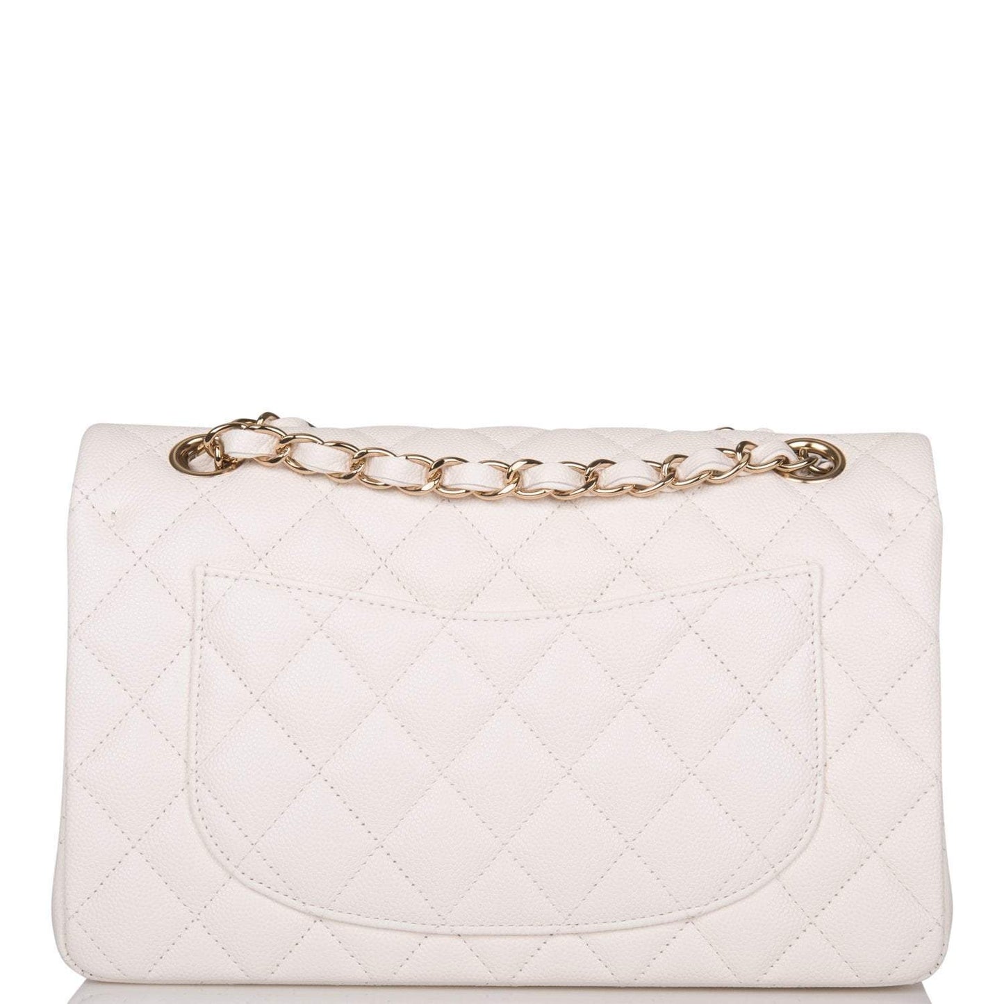 Chanel Small Classic Double Flap White Caviar Light Gold Hardware