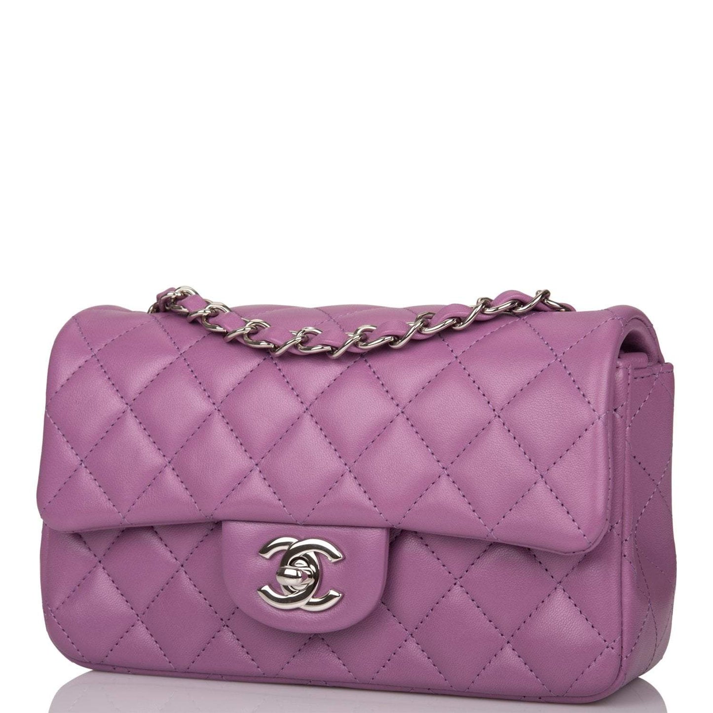 Chanel Purple Quilted Lambskin Rectangular Mini Classic Flap Bag Silver Hardware