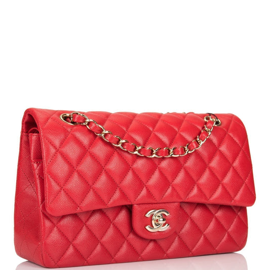 Chanel Red Quilted Caviar Medium Classic Double Flap Bag