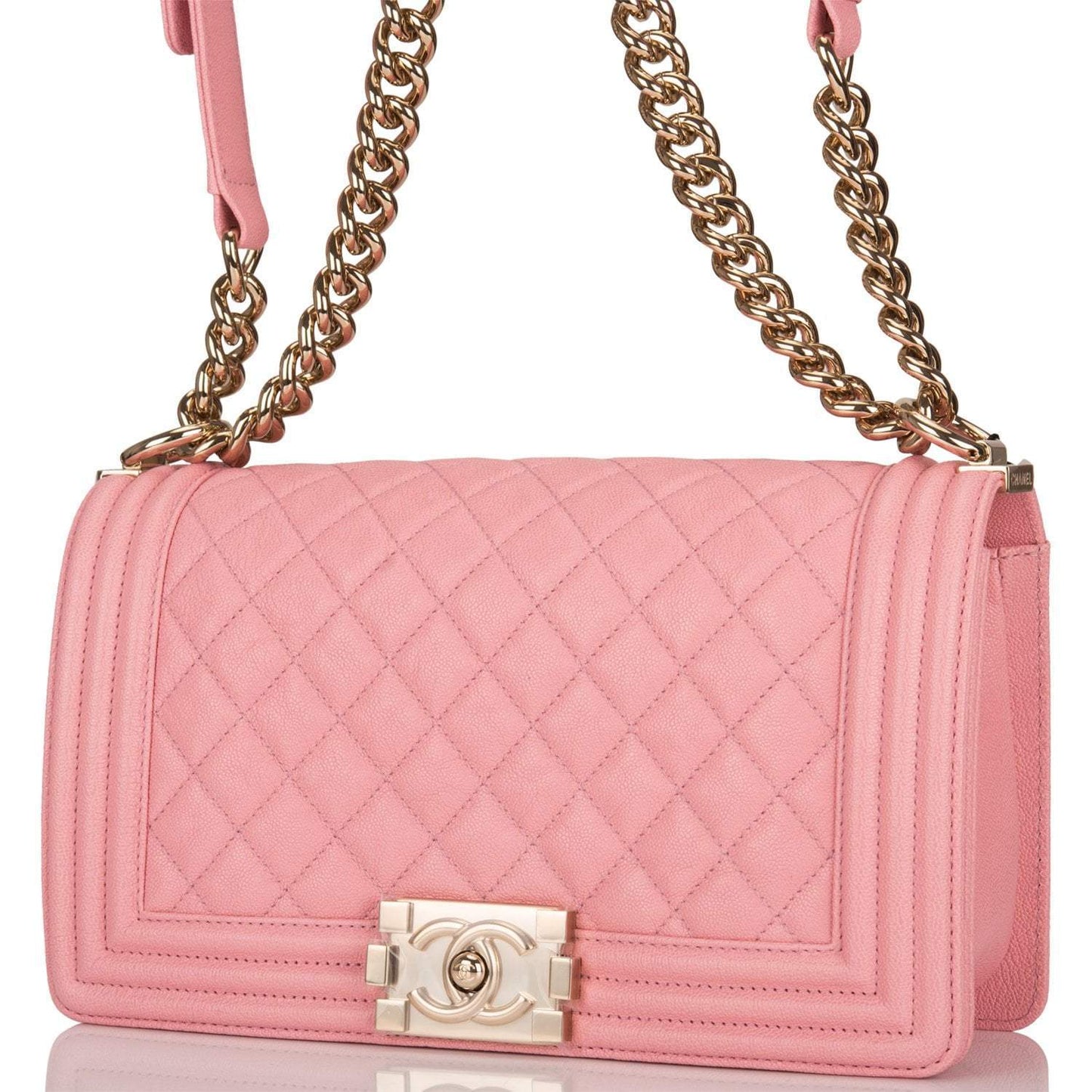 Chanel Pink Quilted Caviar Medium Boy Bag Light Gold Hardware