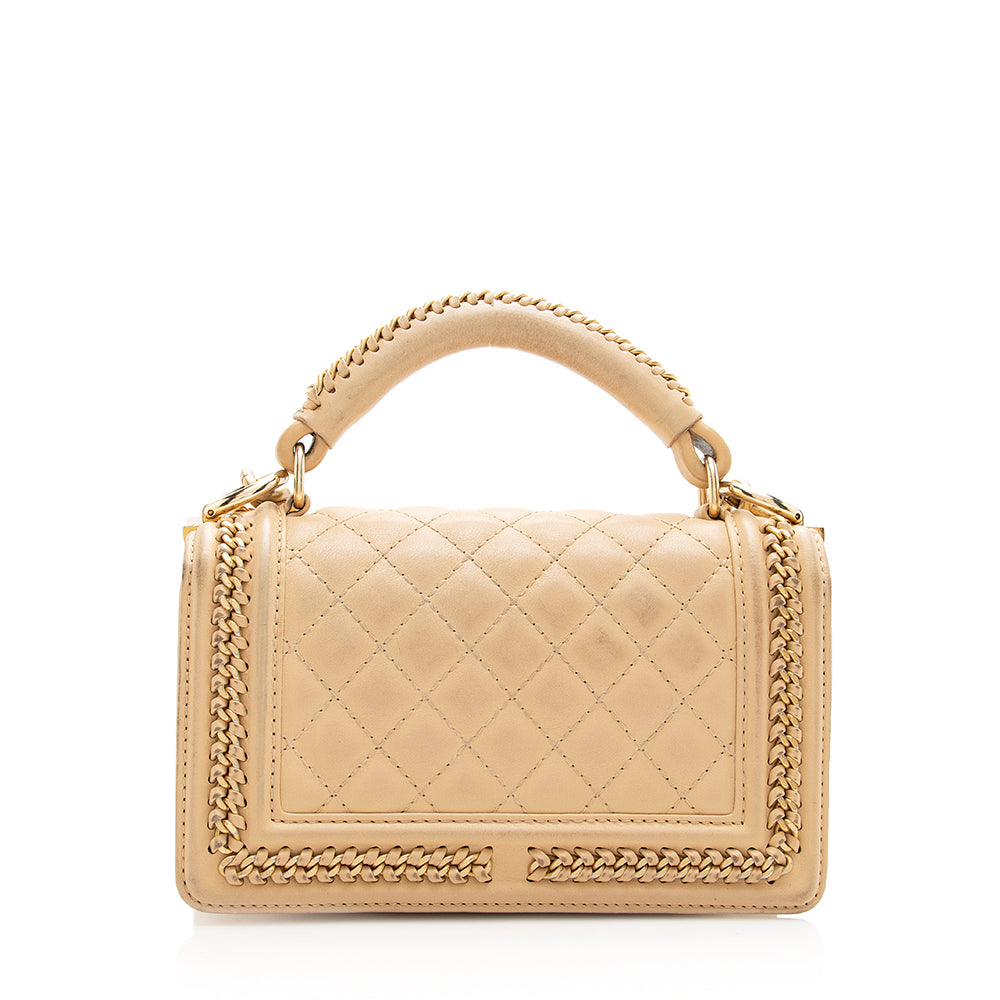 Chanel Lambskin Chain Top Handle Small Boy Bag